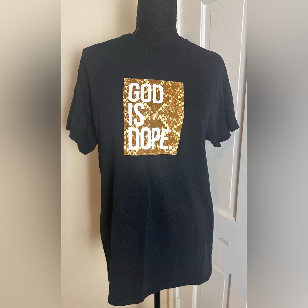 God Is Dope Short Sleeve Tee - Black with Gold Graphic